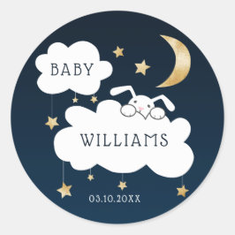 Stars Moon Bunny Gold Navy Baby shower Ronde Sticker