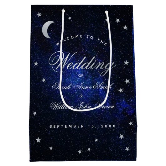 Stars & Moon Celestial Blue Night Weduwen Welkom Medium Cadeauzakje (Achterkant)