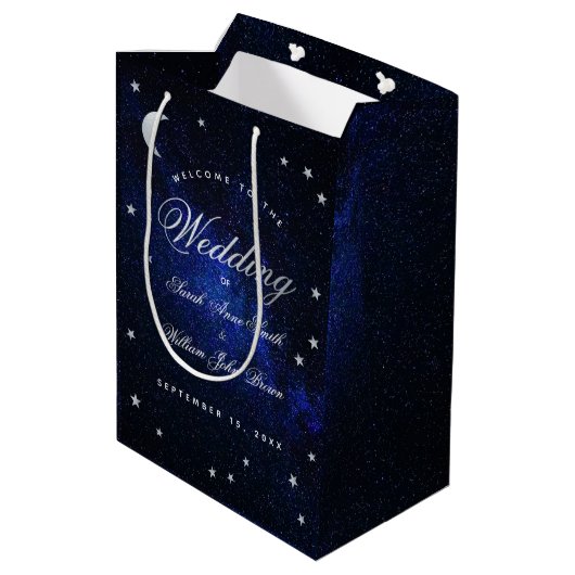 Stars & Moon Celestial Blue Night Weduwen Welkom Medium Cadeauzakje (Achterkant Gekanteld)