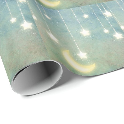 Stars Moon Celestial Shiny Ggloed Lights Cadeaupapier (Rol Hoek)