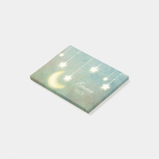 Stars Moon Celestial Shiny Ggloed Lights Post-it® Notes (Schuin)