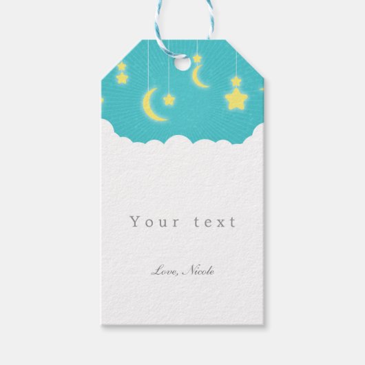 Stars Moon & Clouds Baby shower Gift Label Cadeaulabel (Voorkant)