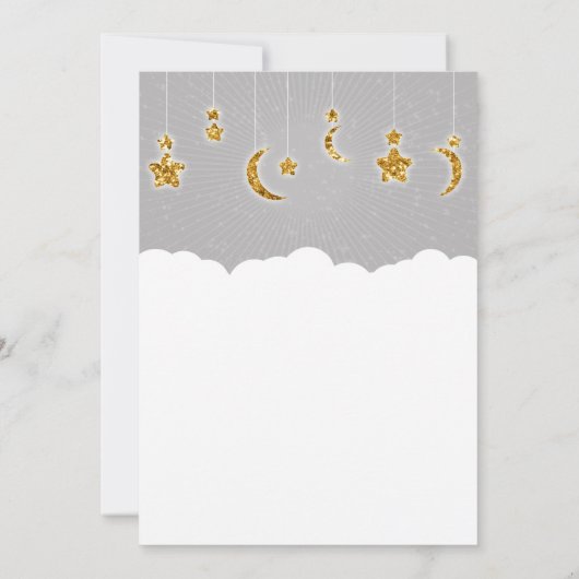 Stars Moon & Clouds Baby shower Grey Invitations Kaart (Achterkant)