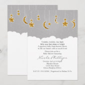 Stars Moon & Clouds Baby shower Grey Invitations Kaart (Voorkant / Achterkant)