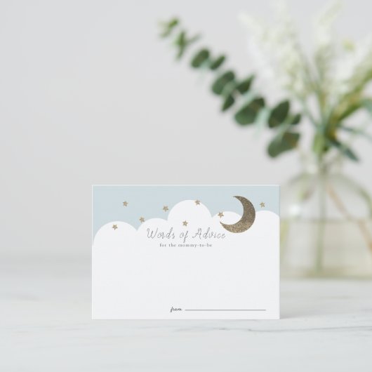 Stars Moon & Clouds Blue Baby shower Advice Kaarte Informatiekaartje (Staand voorkant)