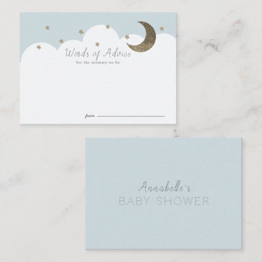 Stars Moon & Clouds Blue Baby shower Advice Kaarte Informatiekaartje (Voorkant / Achterkant)