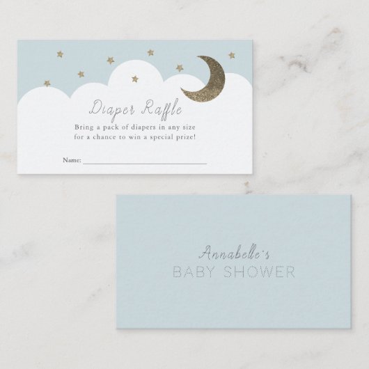 Stars Moon & Clouds Blue Diaper Raffle Ticket Informatiekaartje (Voorkant / Achterkant)