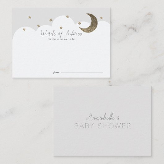 Stars Moon & Clouds Gray Baby shower Advice Kaarte Informatiekaartje (Voorkant / Achterkant)