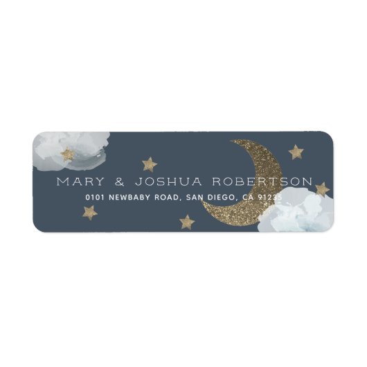 Stars Moon Clouds Navy Blue Address Label (Voorkant)