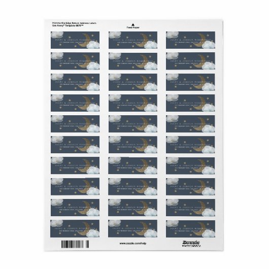 Stars Moon Clouds Navy Blue Address Label (Full Sheet)