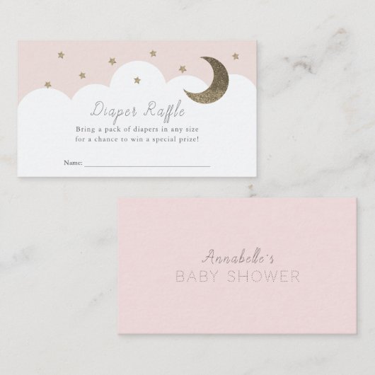 Stars Moon & Clouds Pink Diaper Raffle Ticket Encl Informatiekaartje (Voorkant / Achterkant)