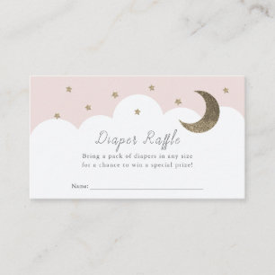 Stars Moon & Clouds Pink Diaper Raffle Ticket Encl Informatiekaartje