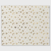 Stars Moon Ivory Creamy Gold Metal Sky Champaign Cadeaupapier (Vlak)