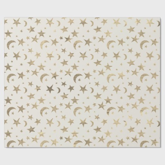 Stars Moon Ivory Creamy Gold Metal Sky Champaign Cadeaupapier (Vlak)