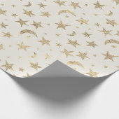Stars Moon Ivory Creamy Gold Metal Sky Champaign Cadeaupapier (Hoek)