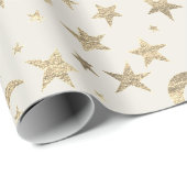 Stars Moon Ivory Creamy Gold Metal Sky Champaign Cadeaupapier (Rol Hoek)