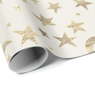 Stars Moon Ivory Creamy Gold Metal Sky Champaign Cadeaupapier