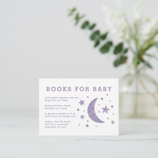 Stars Moon Lavender Baby shower Book Request Card Informatiekaartje (Staand voorkant)