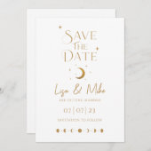 Stars & Moon Minimal Celestial Save the Date Kaart (Voorkant / Achterkant)