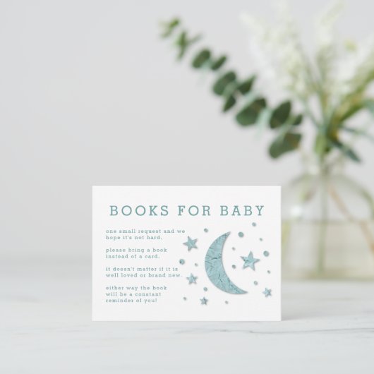Stars Moon Mint Baby shower Book Request Card Informatiekaartje (Staand voorkant)