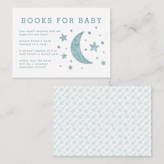 Stars Moon Mint Baby shower Book Request Card Informatiekaartje (Voorkant / Achterkant)