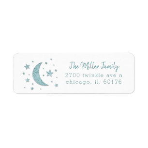 Stars Moon Mint Baby shower Etiket