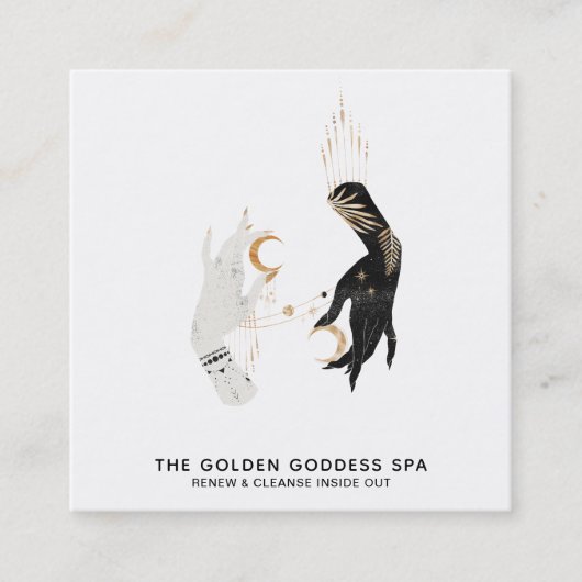 *~* Stars Moon Mystic Hands Gold Palm Leaves Spa Vierkante Visitekaartje (Voorkant)