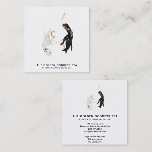 *~* Stars Moon Mystic Hands Gold Palm Leaves Spa Vierkante Visitekaartje (Voorkant / Achterkant)