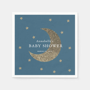 Stars & Moon Navy Blue Baby shower papieren servet
