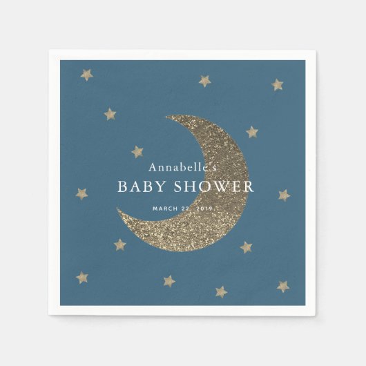 Stars & Moon Navy Blue Baby shower papieren servet (Voorkant)