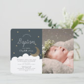 Stars & Moon Navy Blue Boy Foto Baptisme Kaart (Staand voorkant)