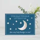 Stars Moon Navy Blue White Baby shower Hartelijk d Bedankkaart (Staand voorkant)