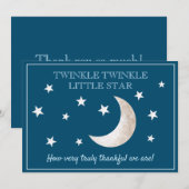 Stars Moon Navy Blue White Baby shower Hartelijk d Bedankkaart (Voorkant / Achterkant)