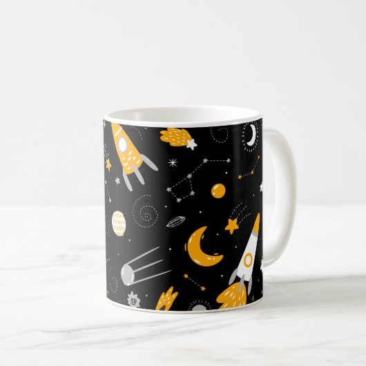 Stars Moon Night Sky Buitenspace Rocket Koffiemok (Voorkant rechts)