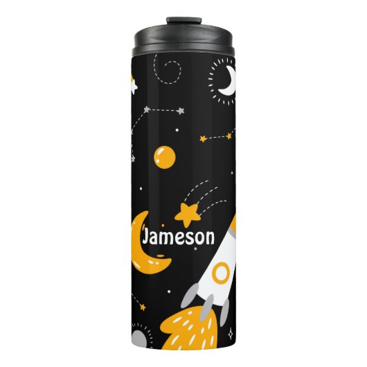 Stars Moon Night Sky Buitenspace Rocket Thermosbeker (Voorkant)