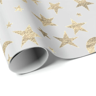 Stars Moon Silver Grey Gold Metallic Sky Champaign Cadeaupapier