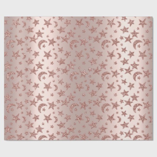 Stars Moon Skinny Roos Blush Sparkly Pastel VIP Cadeaupapier (Vlak)