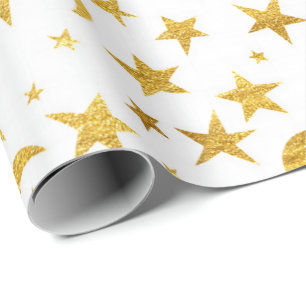 Stars Moon Sky Gold White Galaxy Elegant Chic Cadeaupapier