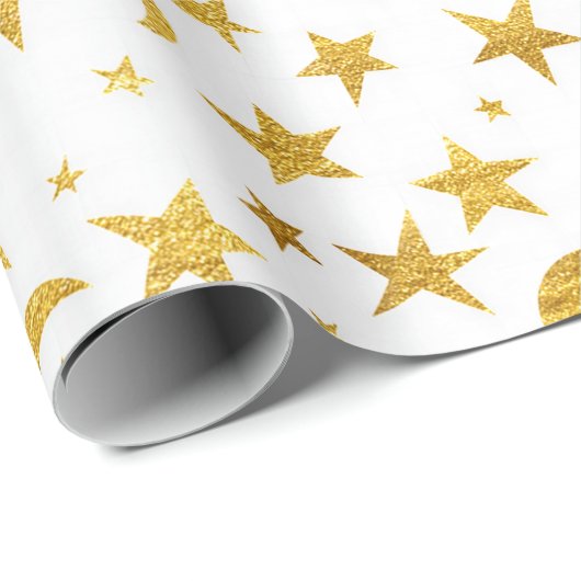 Stars Moon Sky Gold White Galaxy Elegant Chic Cadeaupapier (Rol Hoek)