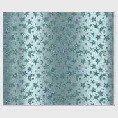 Stars Moon Sparkly Blauwgroen Aqua Glitter Night Cadeaupapier (Vlak)