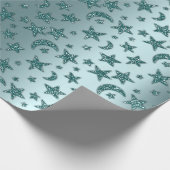 Stars Moon Sparkly Blauwgroen Aqua Glitter Night Cadeaupapier (Hoek)