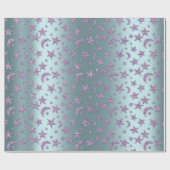 Stars Moon Sparkly Lavender Paars Violet Aqua Cadeaupapier (Vlak)