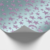 Stars Moon Sparkly Lavender Paars Violet Aqua Cadeaupapier (Hoek)