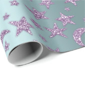 Stars Moon Sparkly Lavender Paars Violet Aqua Cadeaupapier (Rol Hoek)