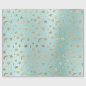Stars Moon Tiffany Aqua Gold Metal Sky Champaign Cadeaupapier (Vlak)