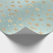 Stars Moon Tiffany Aqua Gold Metal Sky Champaign Cadeaupapier (Hoek)