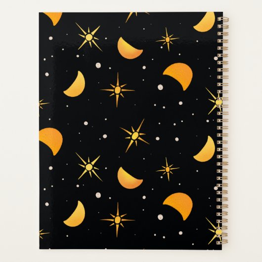 Stars & Moons Black Noir aangepaste tekstplanner Planner (Achterkant)