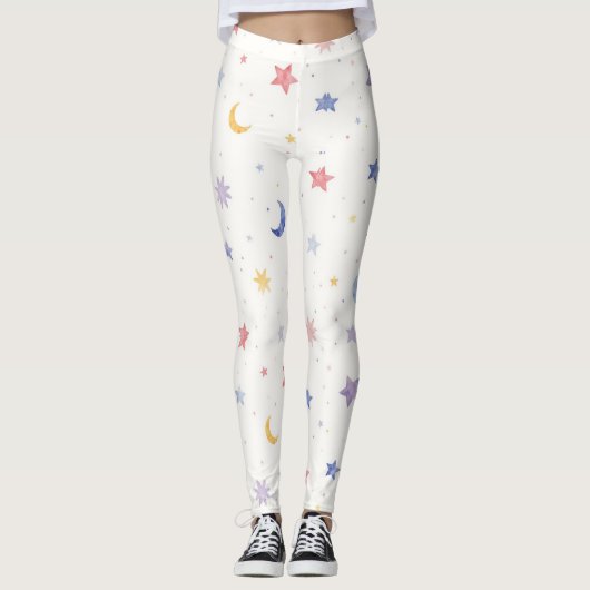 Stars Moons Stippen Naadloos Patroon Leggings (Voorkant)