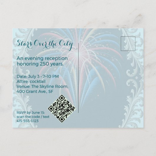 Stars Over the City • 1776–2026 Reception Invite Briefkaart (Achterkant)