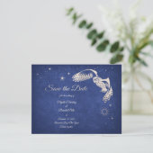 Stars Owl Blue Wizard Magic Weddenschap Save The Date (Staand voorkant)
